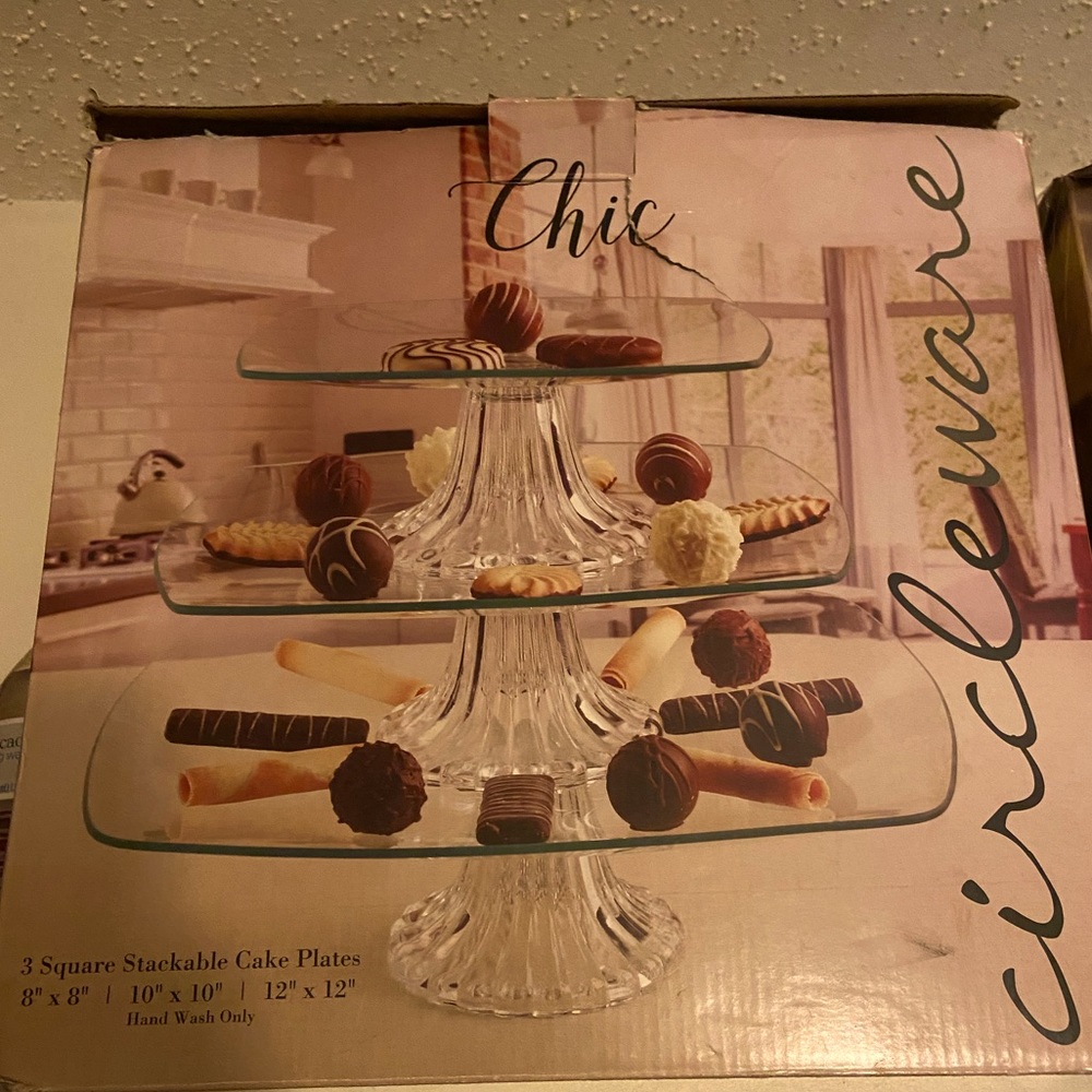 **GLASS** 3 square stackable cake plates. Can be used separately or stacked.